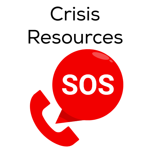Image of a phone with a speech bubble saying SOS and text saying Crisis Resources
